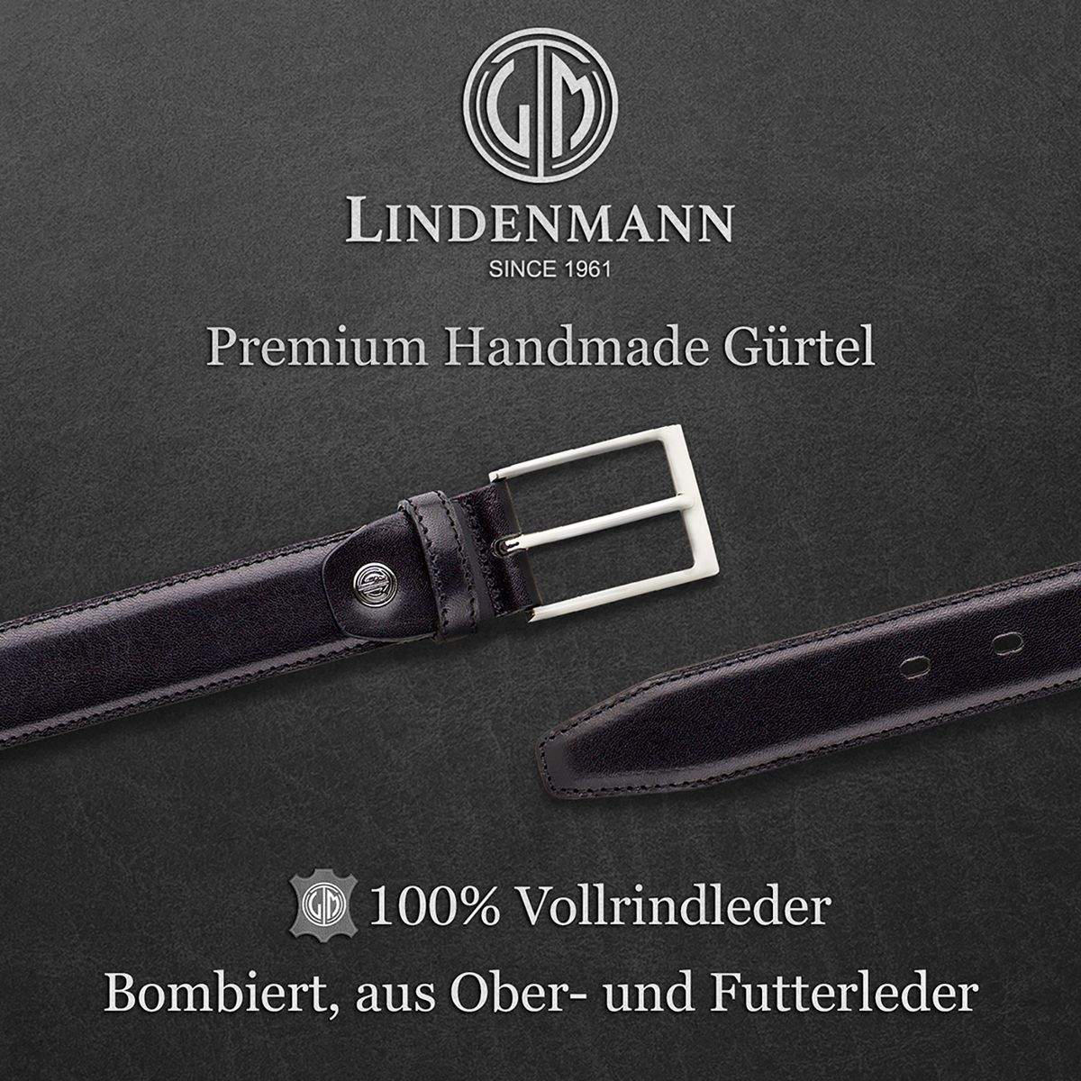 LINDENMANN Premium Ledergürter Herren schwarz