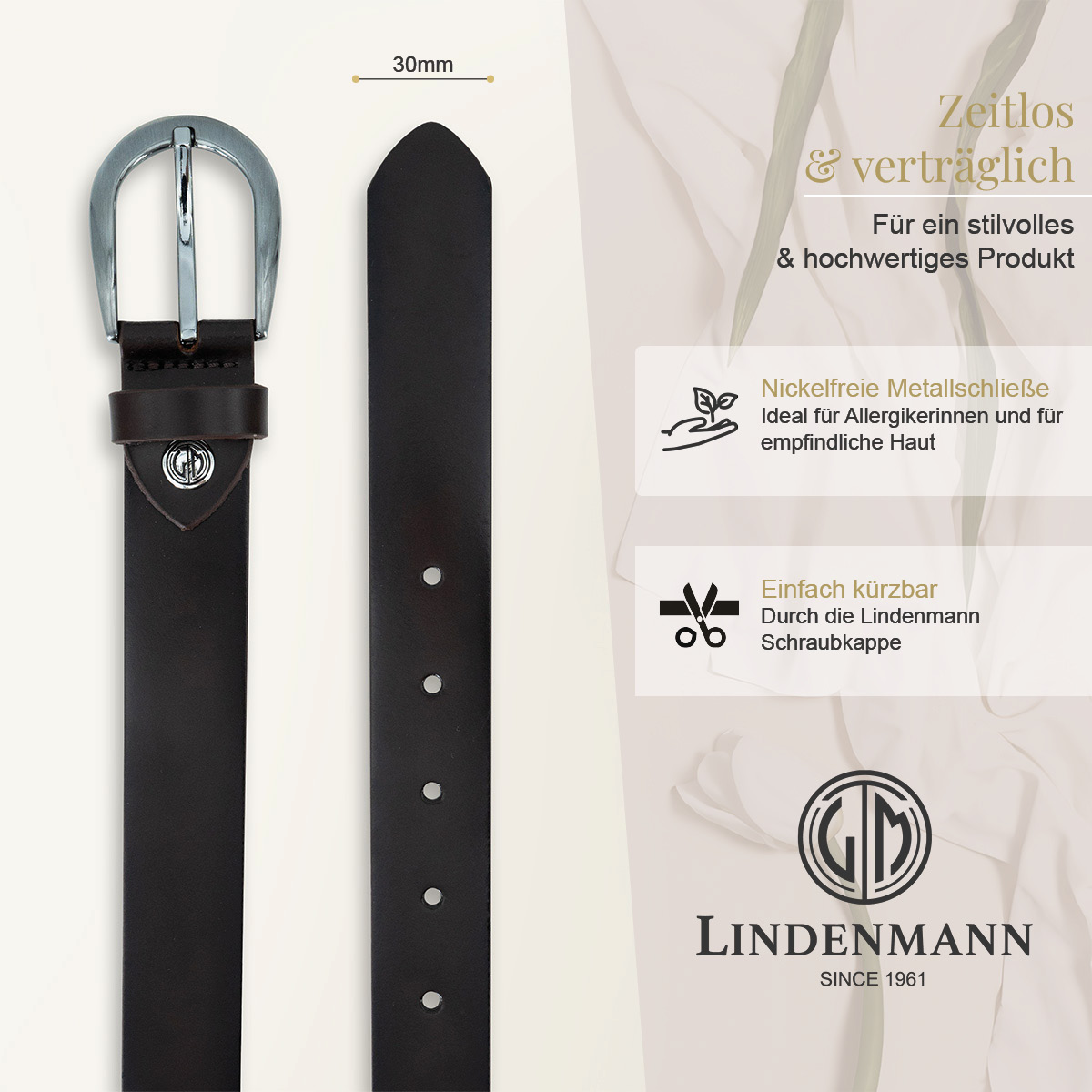 LINDENMANN Rindsleder Damengürtel Schokoladenbraun