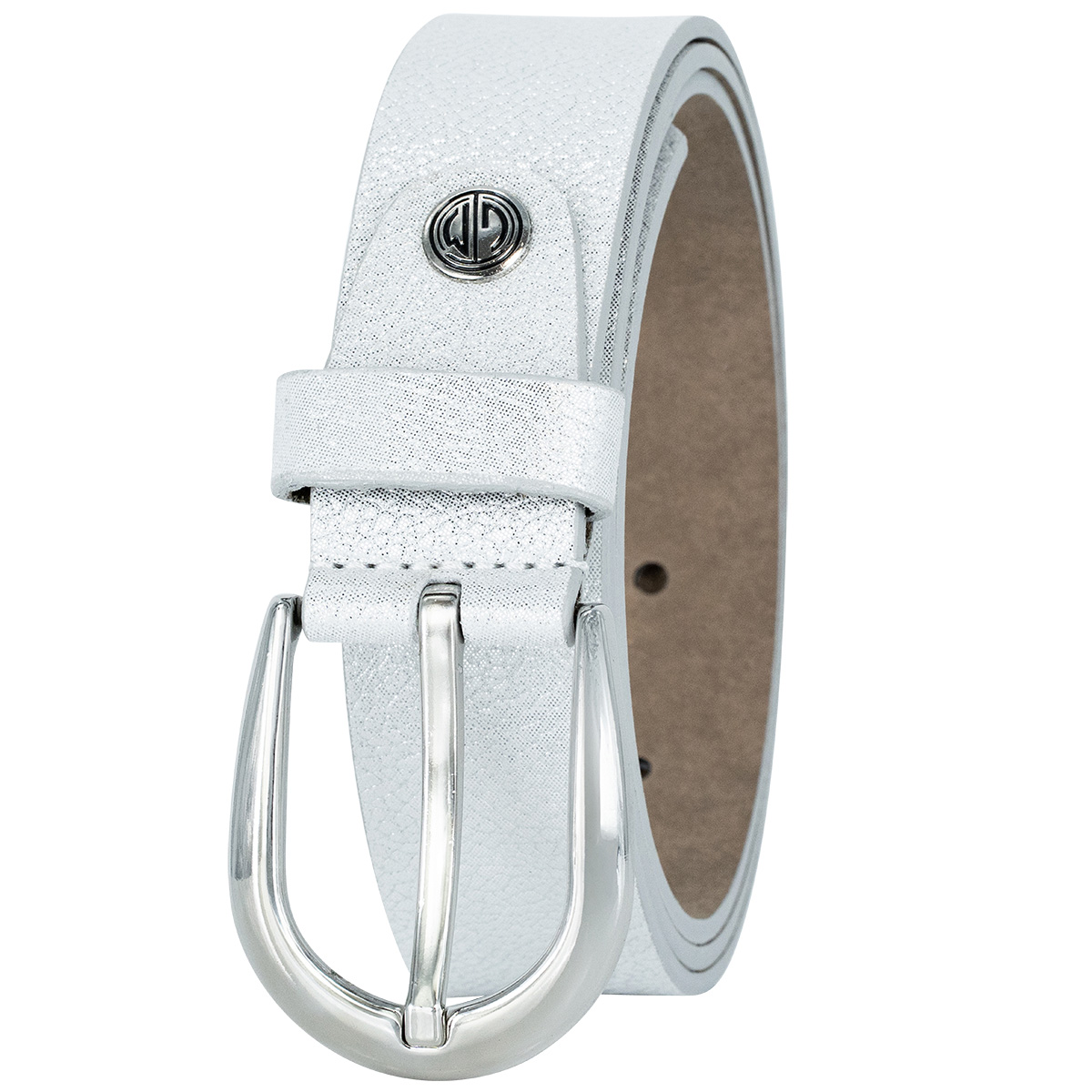 LINDENMANN Klassischer Damengürtel aus 100% Echtleder mit Glitzer-Design silber