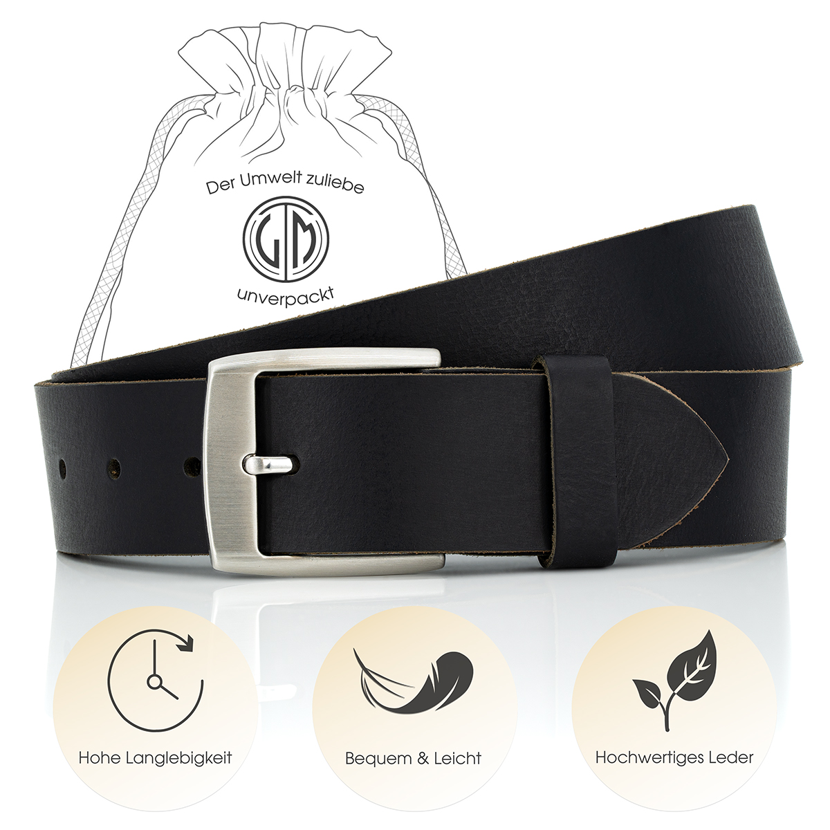 LINDENMANN Ledergürtel Herren schwarz