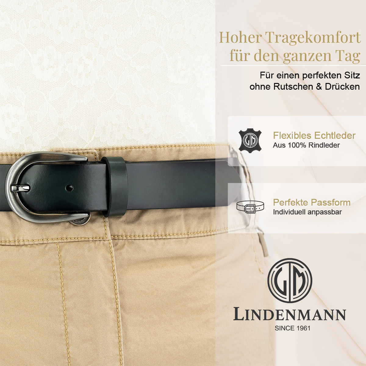 LINDENMANN Rindsleder Damengürtel Dunkelgrün