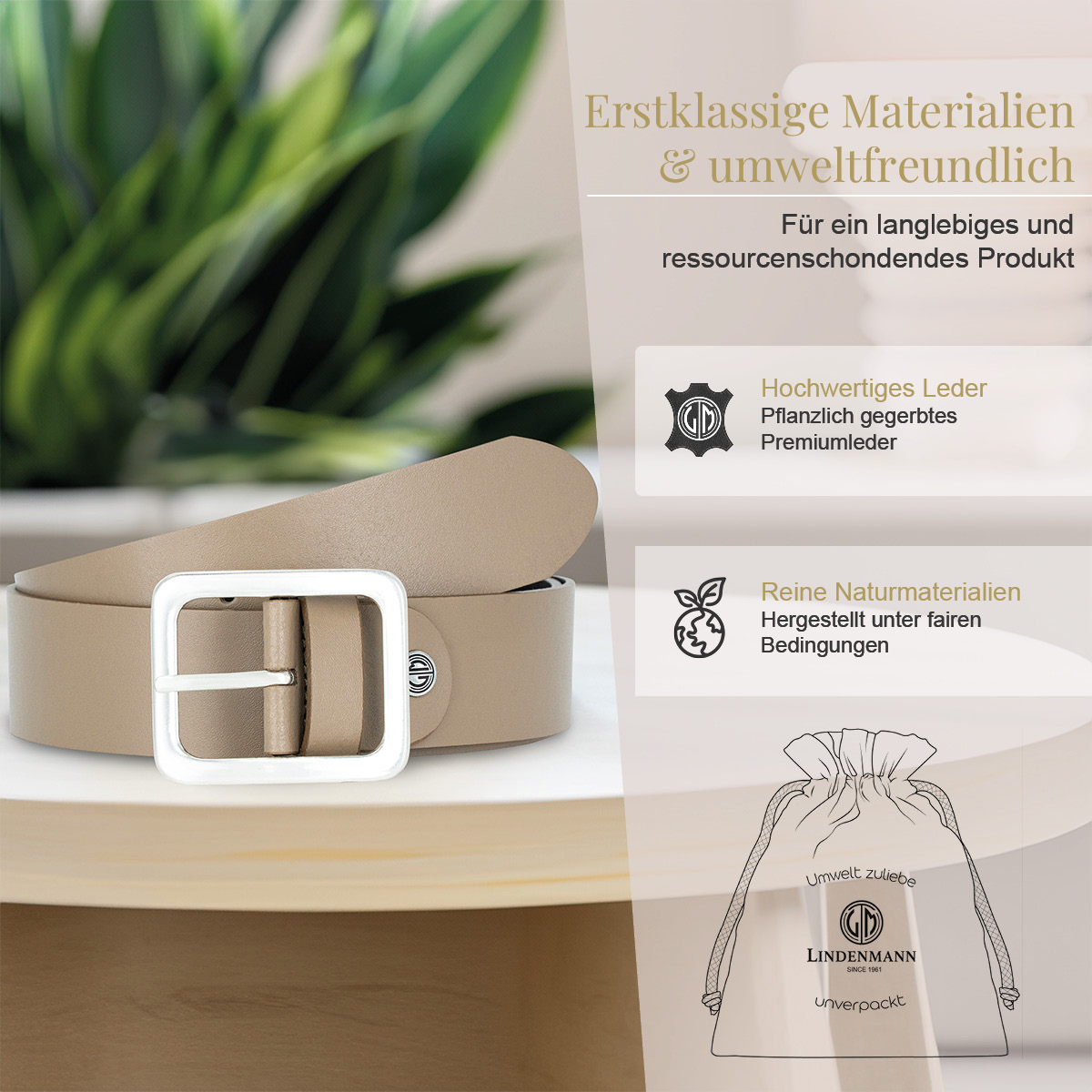 LINDENMANN Rindleder Damengürtel Taupe