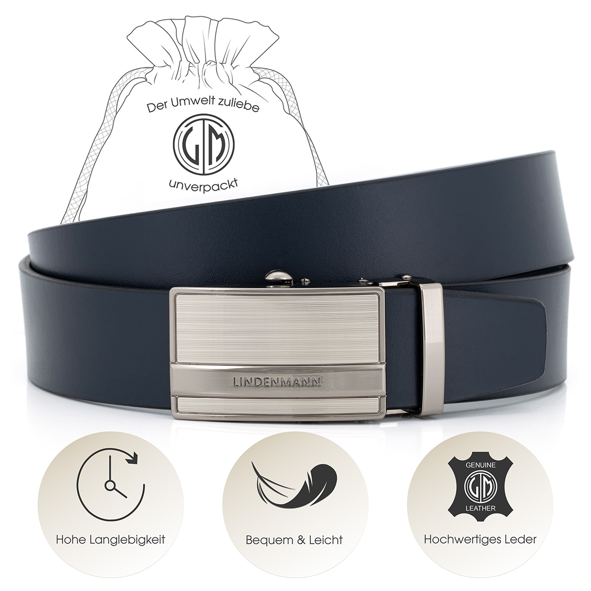 LINDENMANN Ledergürtel Automatikgürtel Herren blau