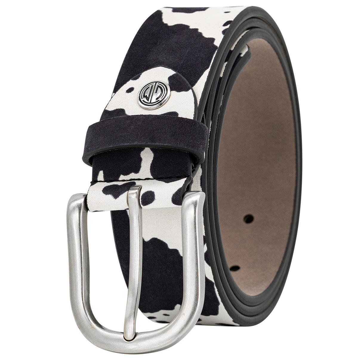 Gürtel, Leder, Druckmuster, Schwarz-Weiß, Flache Schnalle, LINDENMANN Damen Echtledergürtel schwarz weiß