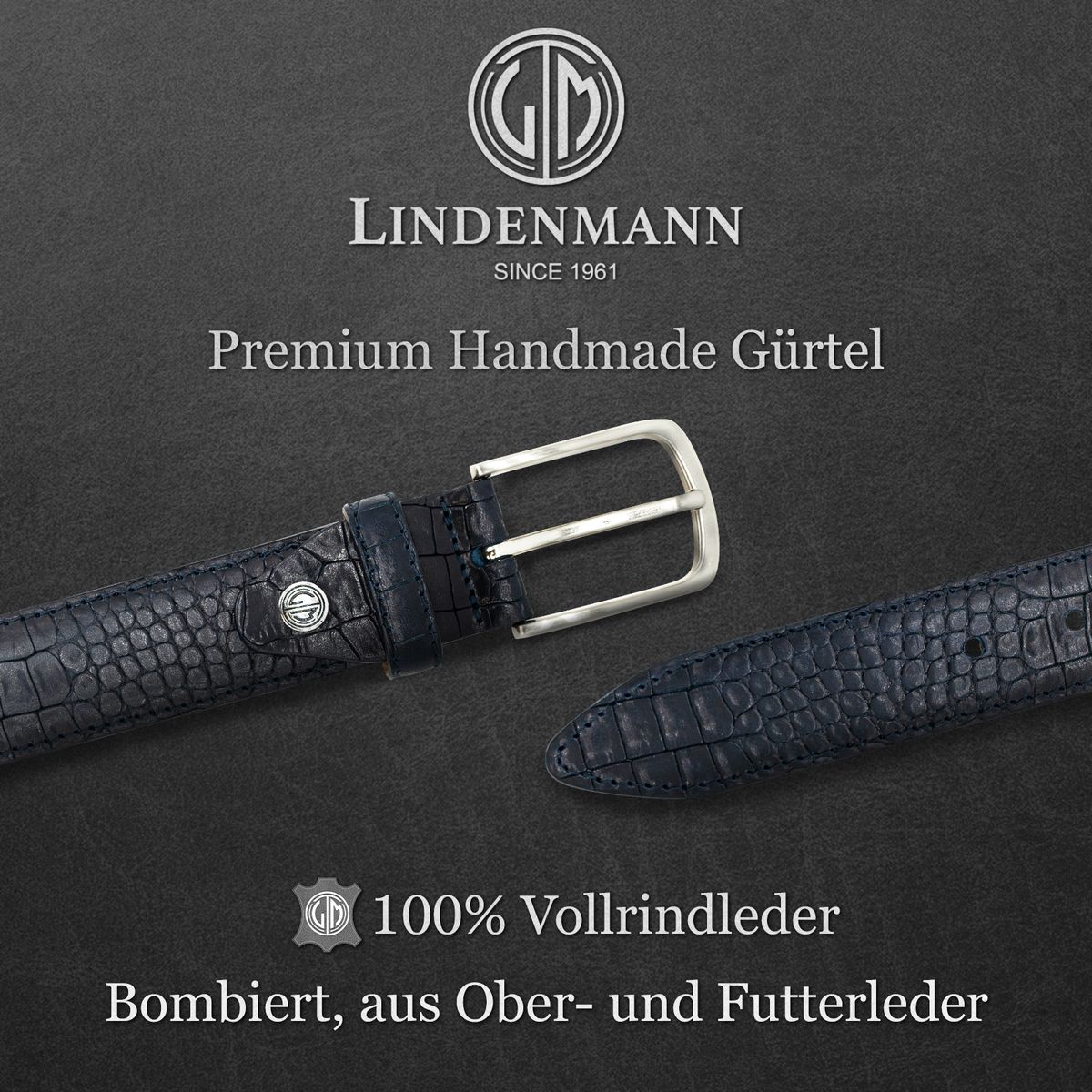 Vollrindledergürtel Herren LINDENMANN blau