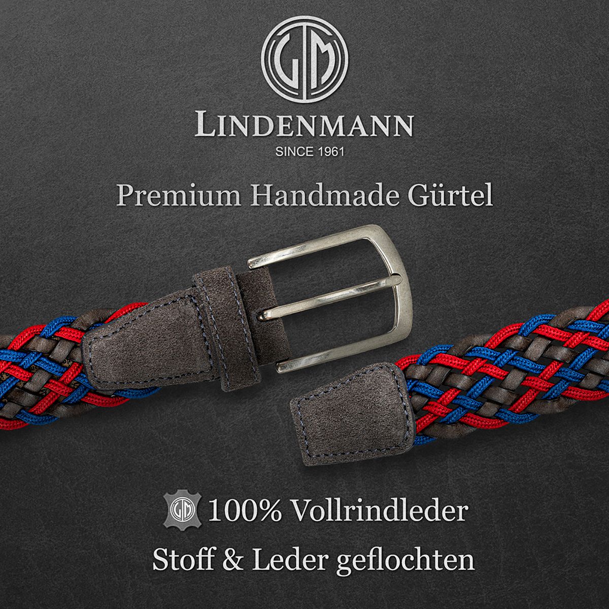 LINDENMANN Freizeitgürtel Herren blau-rot