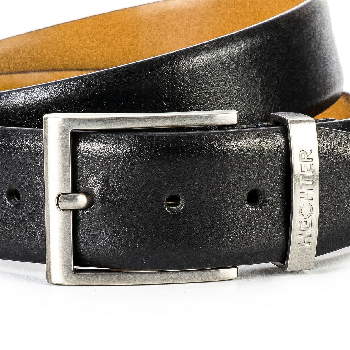 Gürtel, Ledergürtel, Schwarz, Metallschnalle, Herren Accessoire, HECHTER Paris Herren klassischer, eleganter 100% Echtledergürtel schwarz
