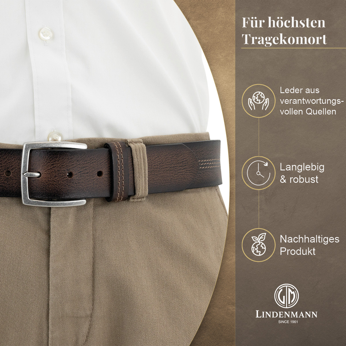 LINDENMANN Vollrindledergürtel Herren Schokoladenbraun