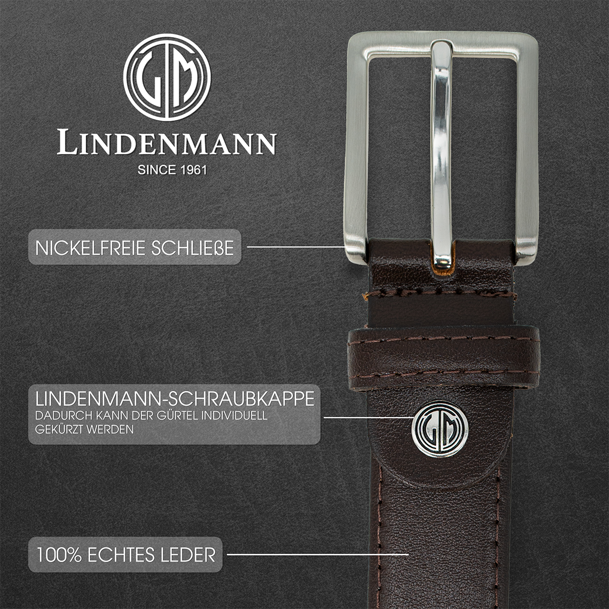 LINDENMANN Anzug-Gürtel 30 mm Rindleder braun