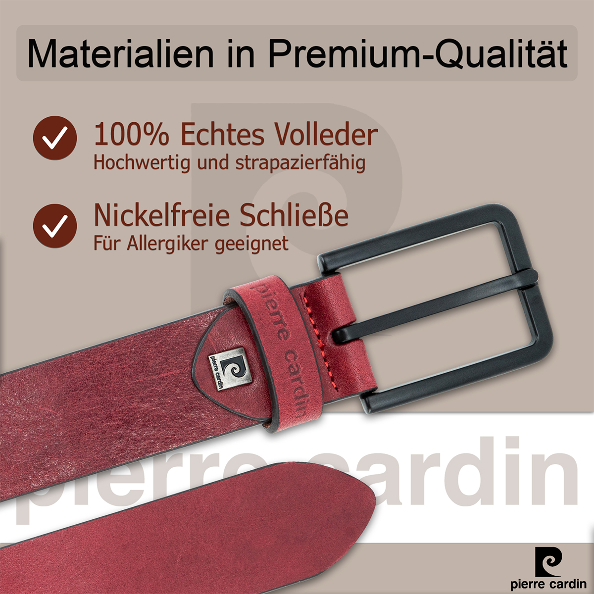 PIERRE CARDIN Vollrindleder Herrengürtel Bordeauxrot