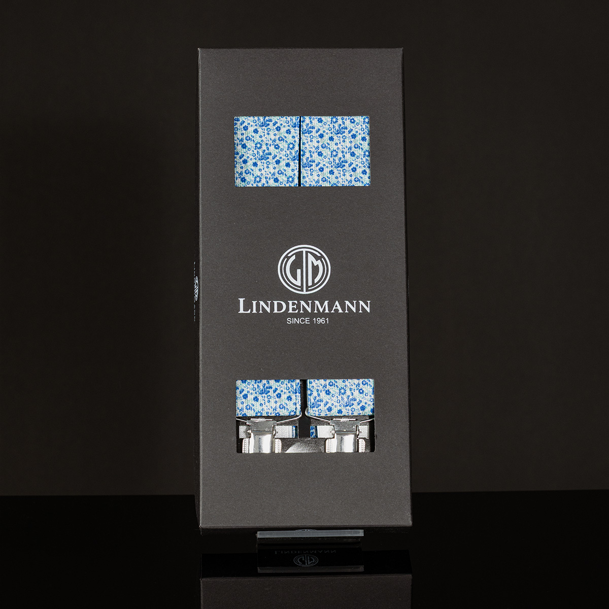 LINDENMANN Hosenträger Herren X-Form Blumenmuster blau