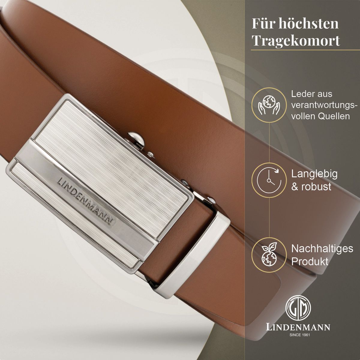 LINDENMANN Ledergürtel Automatikgürtel Herren cognac
