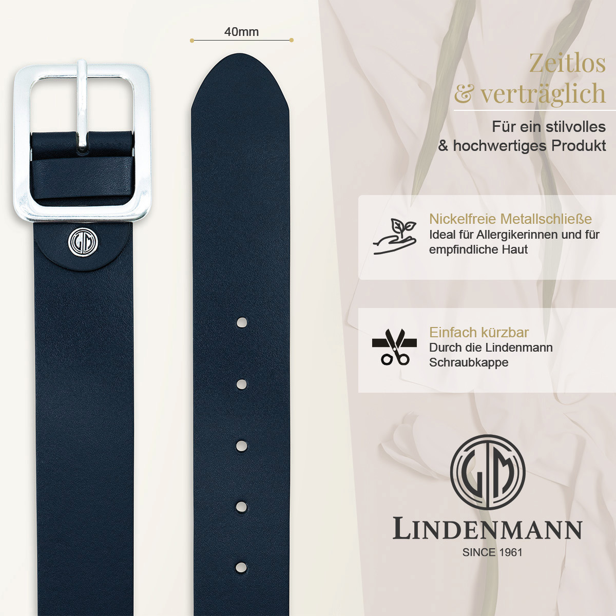 LINDENMANN Rindleder Damengürtel Marine