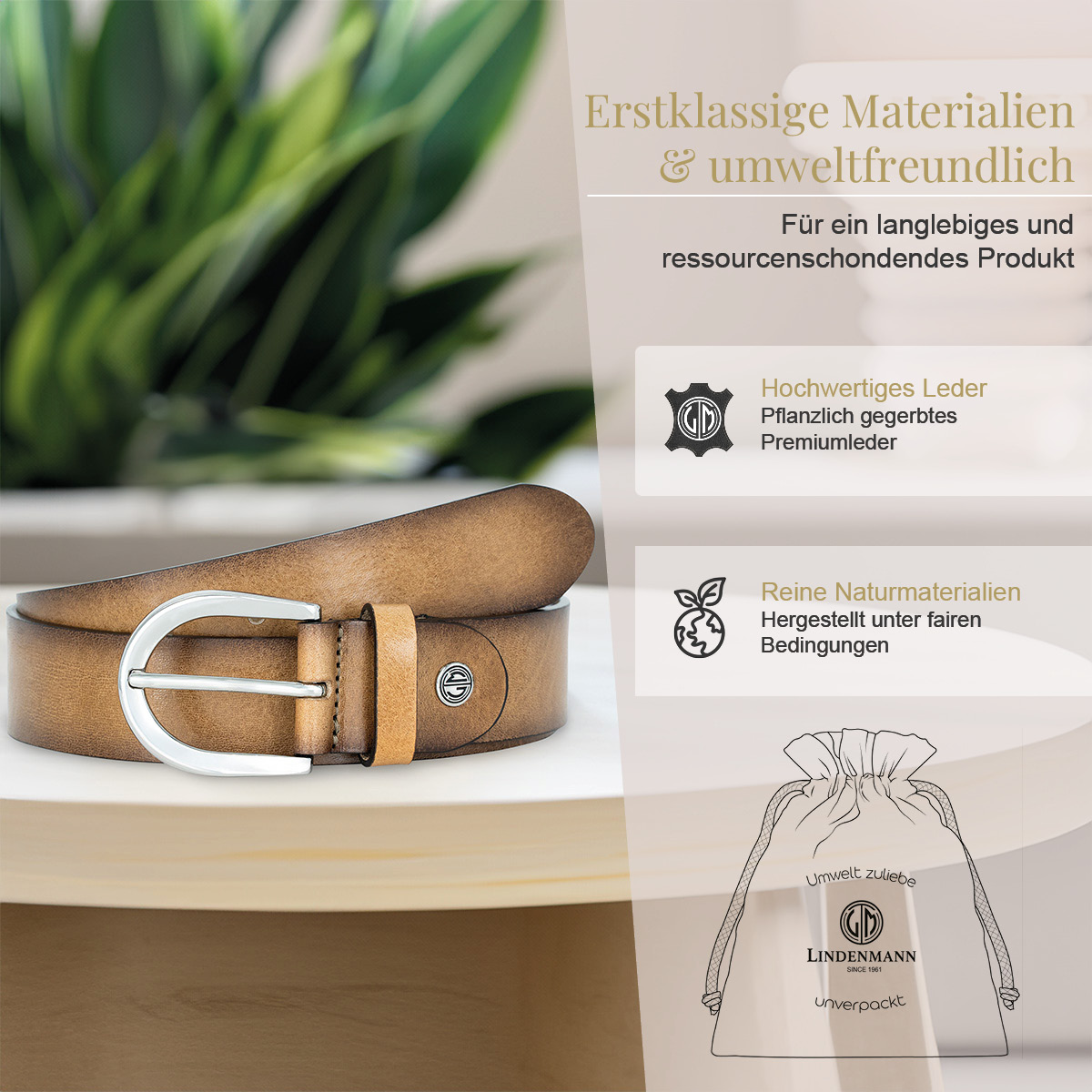 LINDENMANN Rindledergürtel Damen Taupe