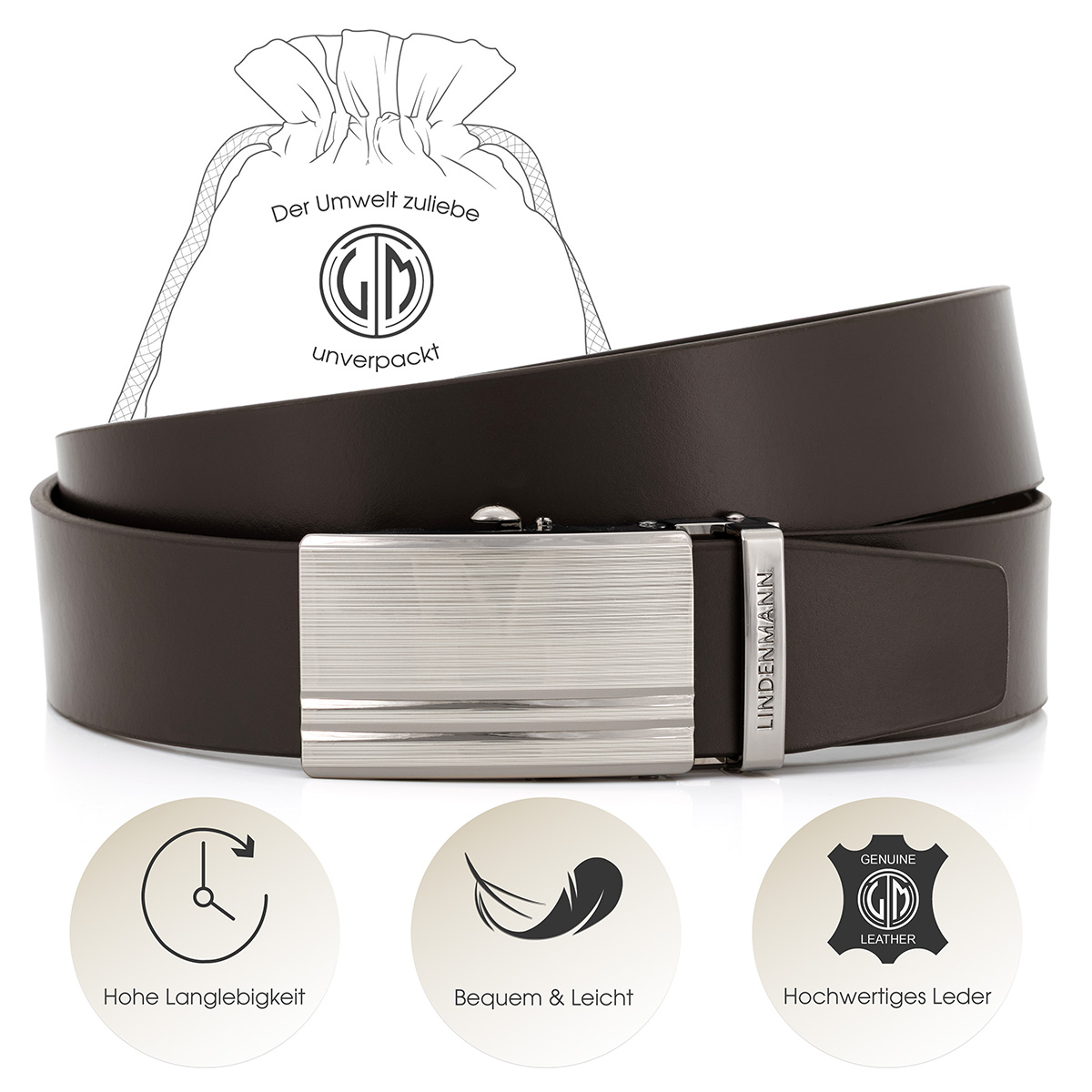 LINDENMANN Ledergürtel Automatikgürtel Herren braun