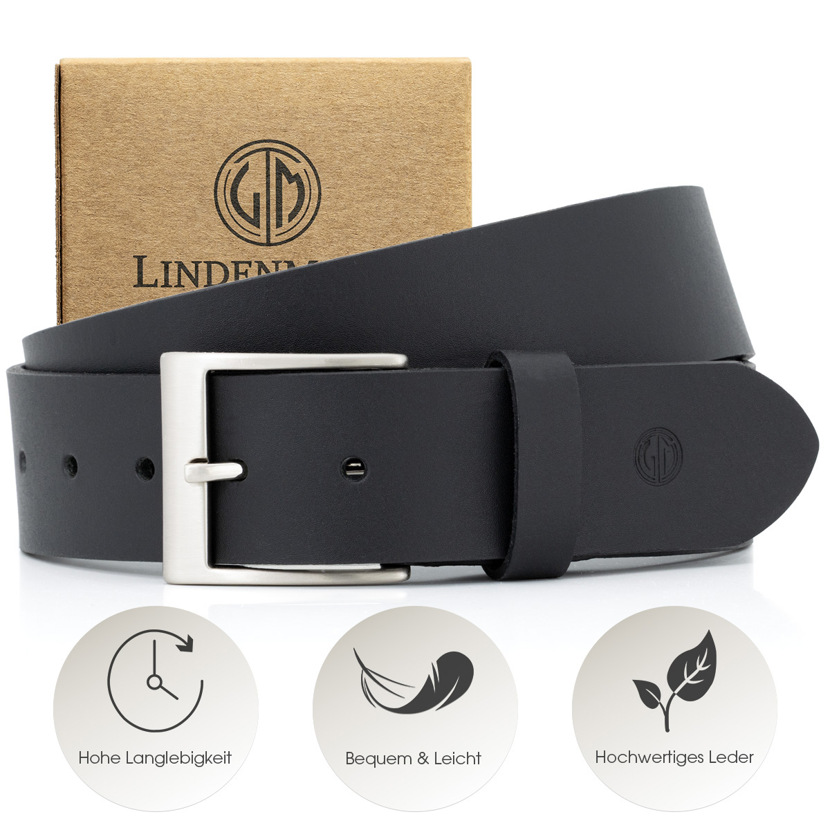 LINDENMANN Herren Jeansgürtel Echtleder schwarz