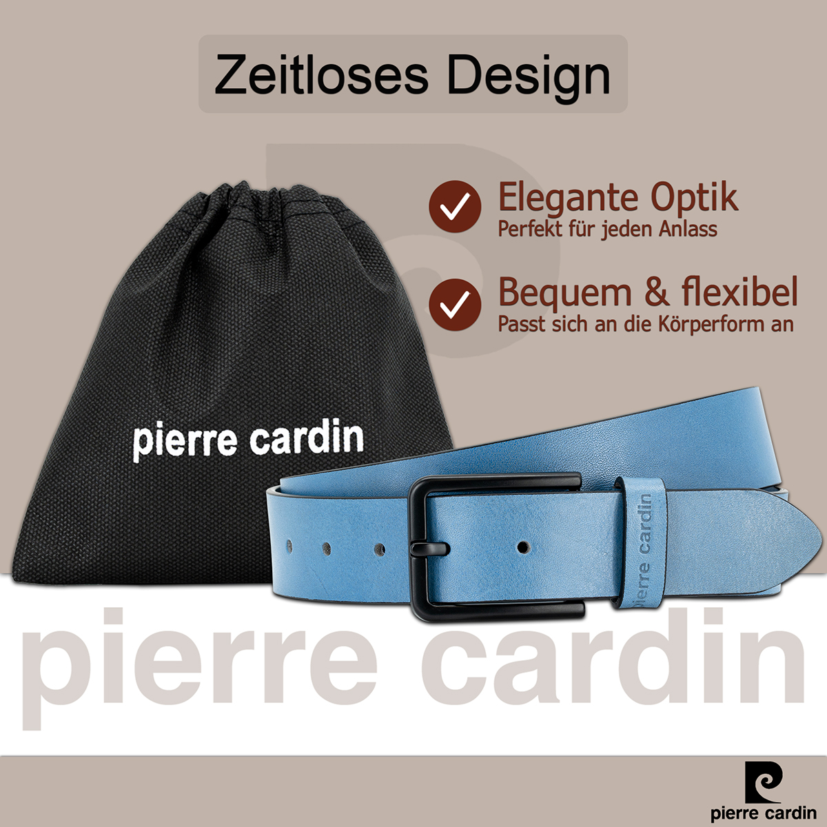 PIERRE CARDIN Vollrindleder Herrengürtel Himmelblau