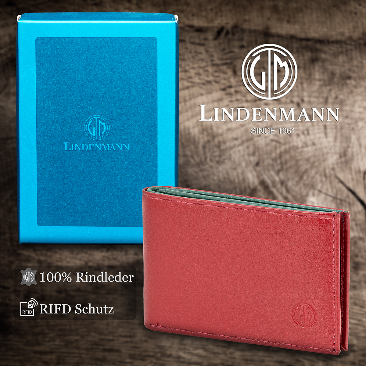 LINDENMANN Leder-Cardholder rot grün