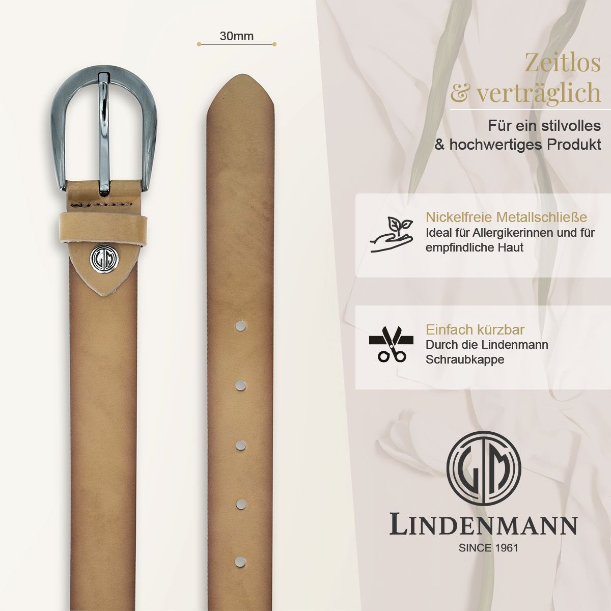 LINDENMANN Rindsleder Damengürtel Taupe