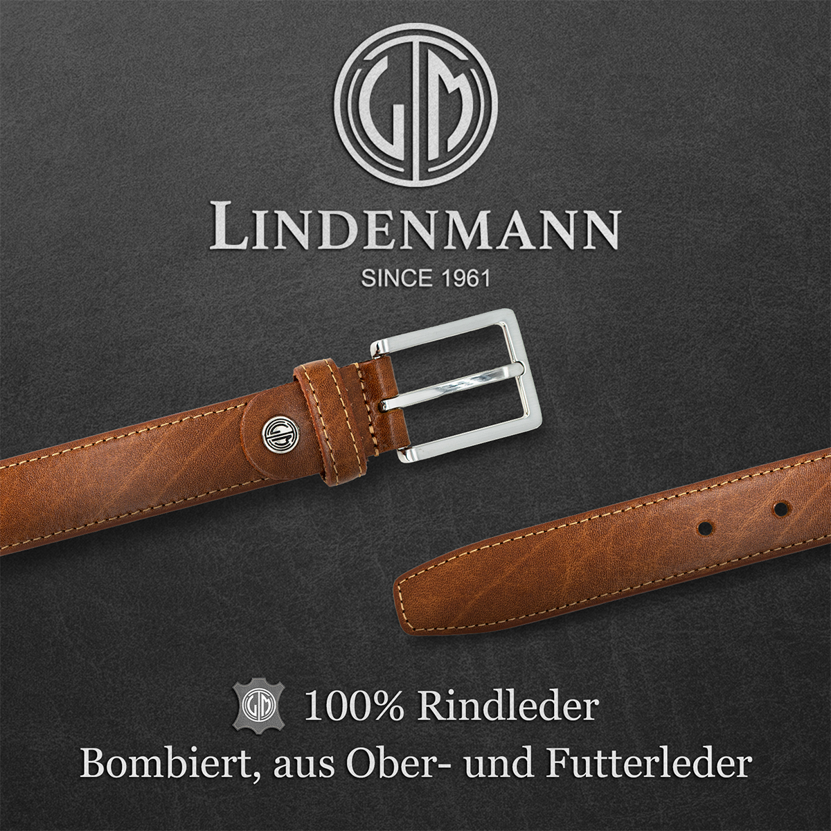 LINDENMANN Ledergürtel Herren cognac