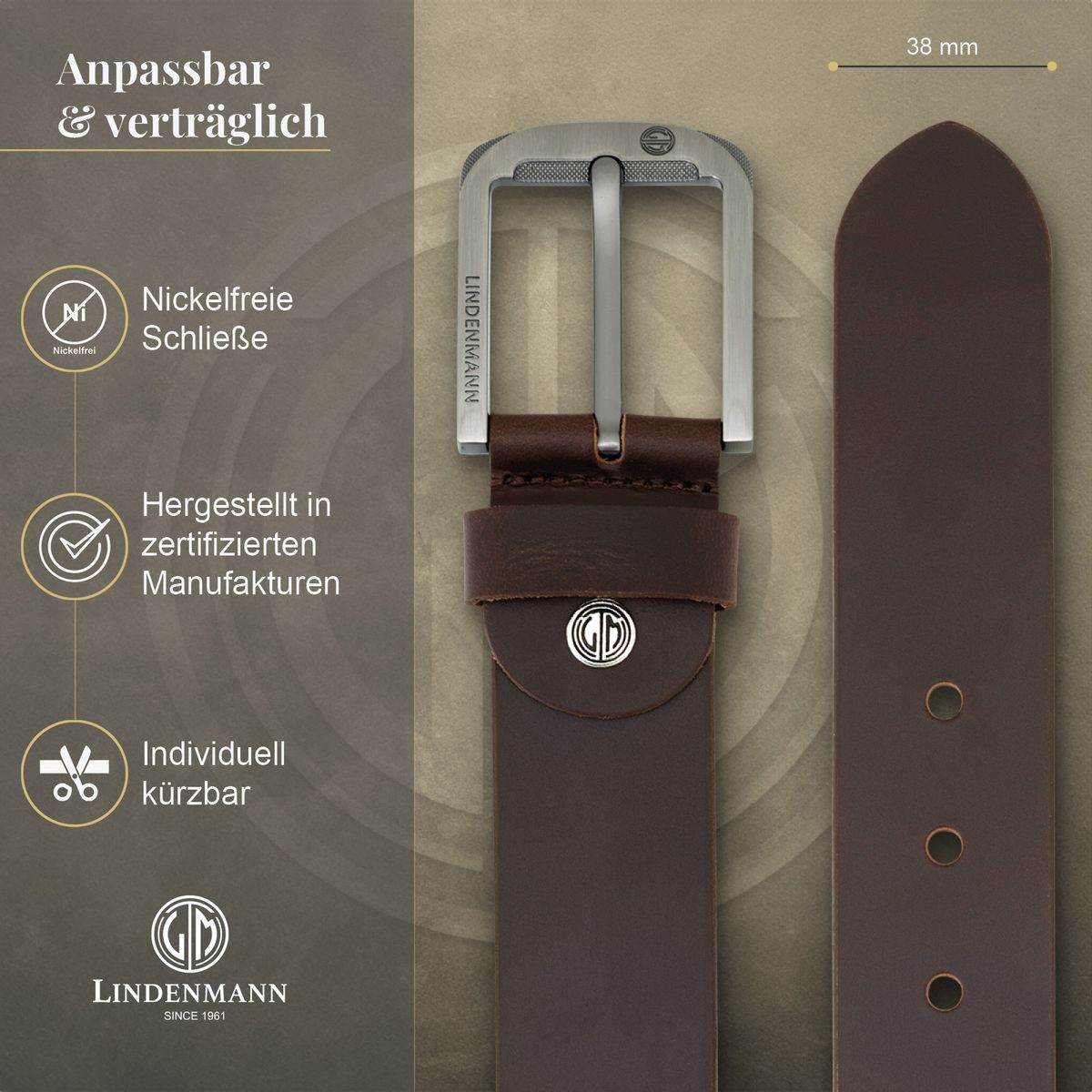 LINDENMANN Ledergürtel Jeans Herren braun