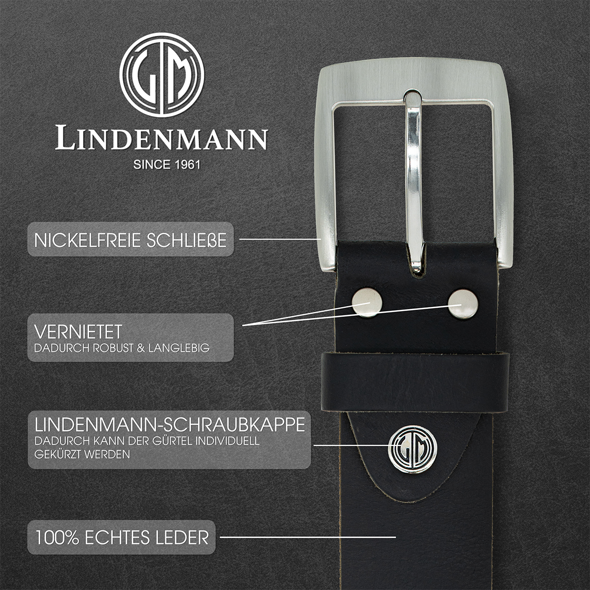 LINDENMANN Ledergürtel Herren schwarz