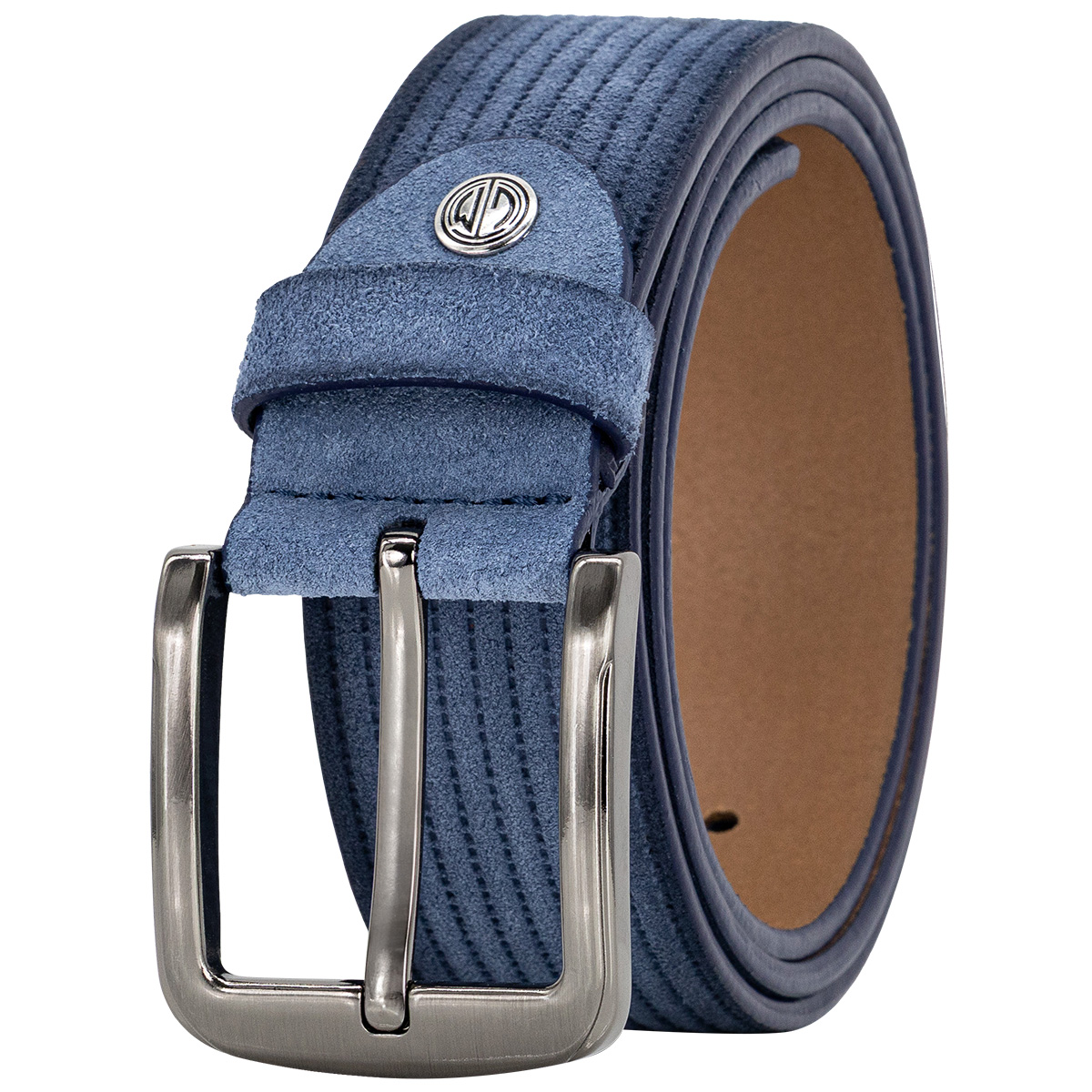 Gürtel, Ledergürtel, Jeansgürtel, Streifenmuster, Silbermetallic, LINDENMANN Herren Casual Vollrindledergürtel jeansblau