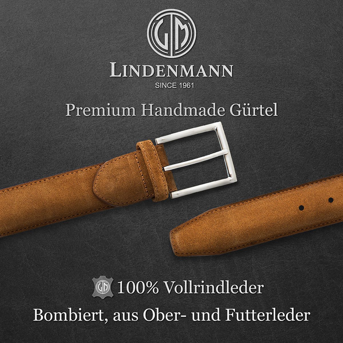 LINDENMANN Herrengürtel Leder cognac