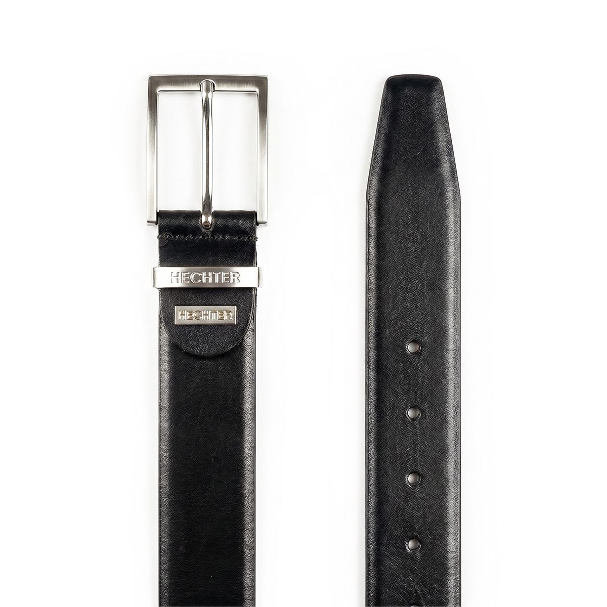 Gürtel, Leder, Schwarz, Metall Schnalle, Riemen, HECHTER Paris Herren klassischer, eleganter 100% Echtledergürtel schwarz