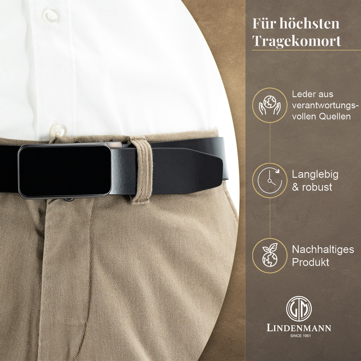 LINDENMANN Vollrindleder Herrenautomatikgürtel Onyx