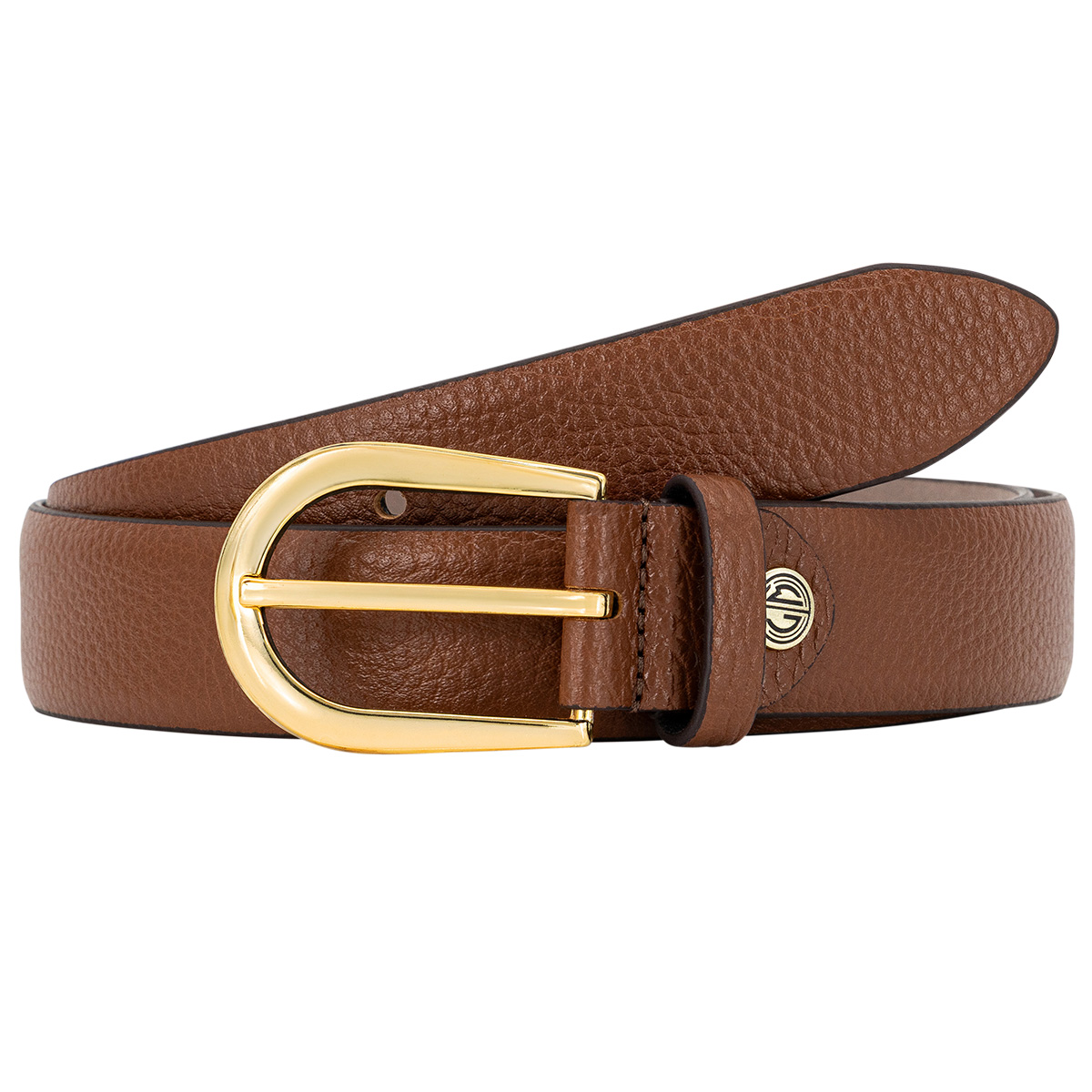 Ledergürtel, Braun, Gürtelschnalle, Goldfarbene Schnalle, Textur Braun, LINDENMANN Damen Vollrindledergürtel aus 100% Echtleder cognac