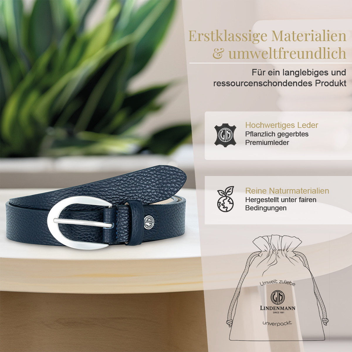 LINDENMANN Vollrindleder Damengürtel Marine