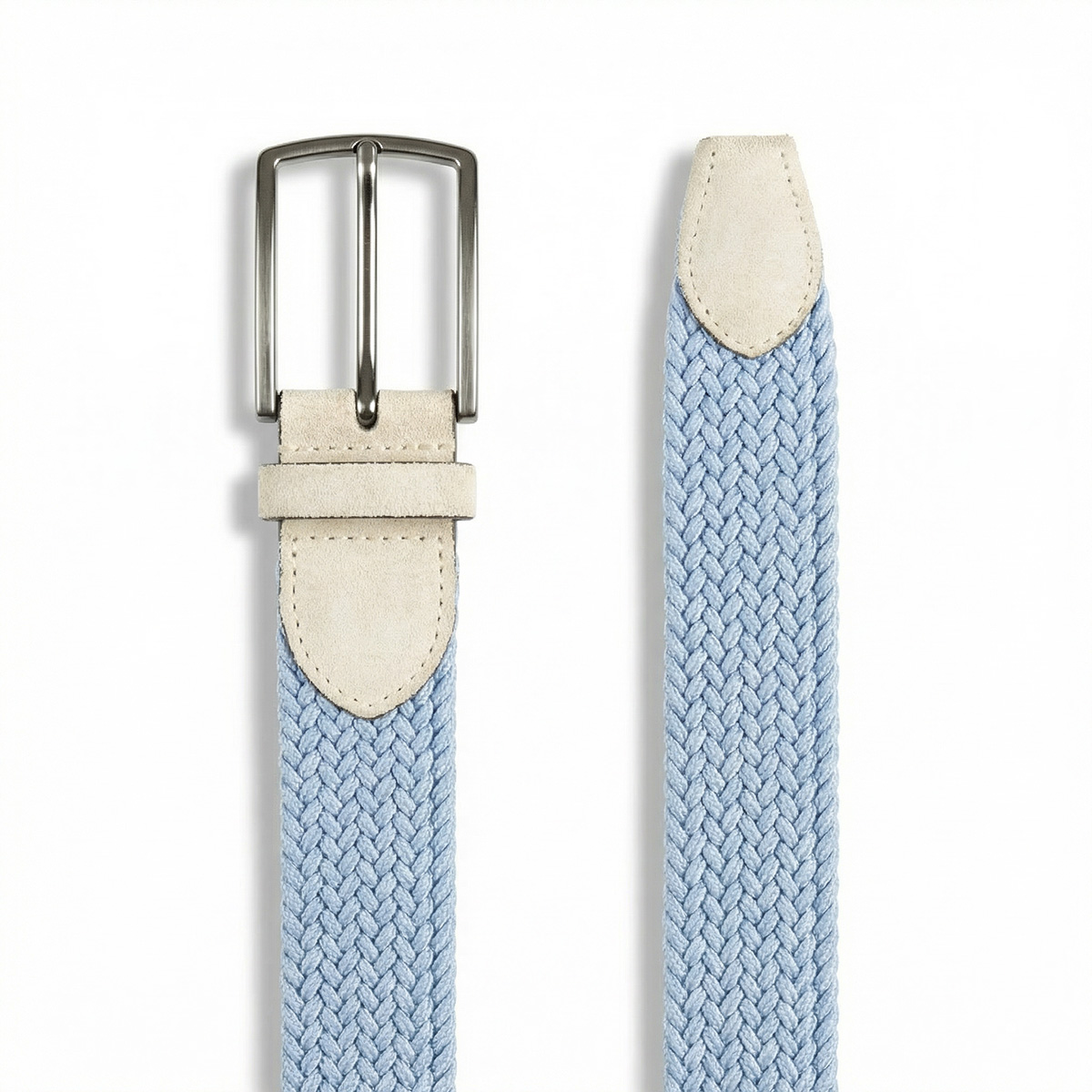 LINDENMANN Herren Flechtgürtel mit Enden aus 100% echtem Veloursleder hellblau