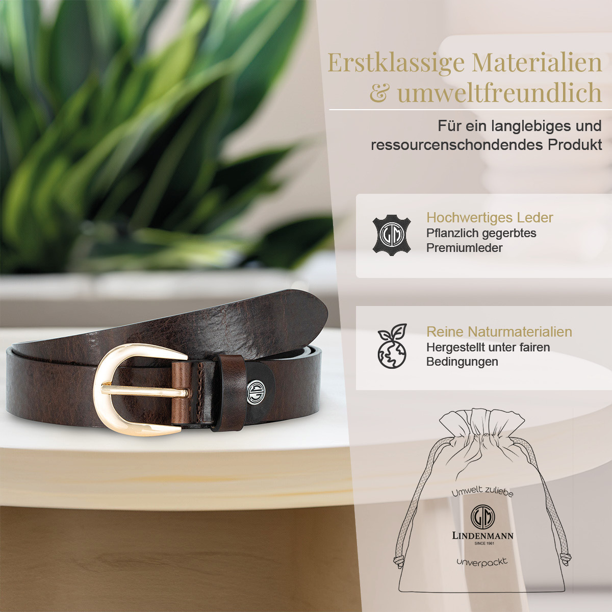 LINDENMANN Vollrindledergürtel Damen braun