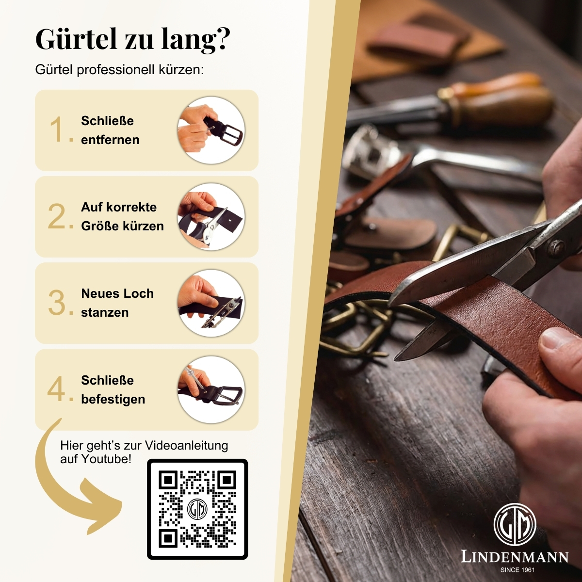 LINDENMANN Herren Büffelledergürtel aus 100% Echtleder cognac