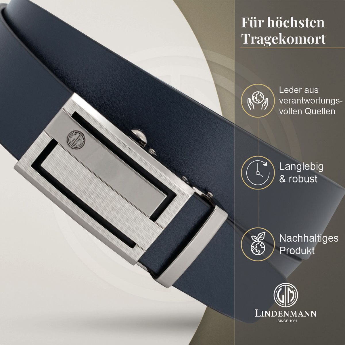LINDENMANN Ledergürtel Automatikgürtel Herren blau