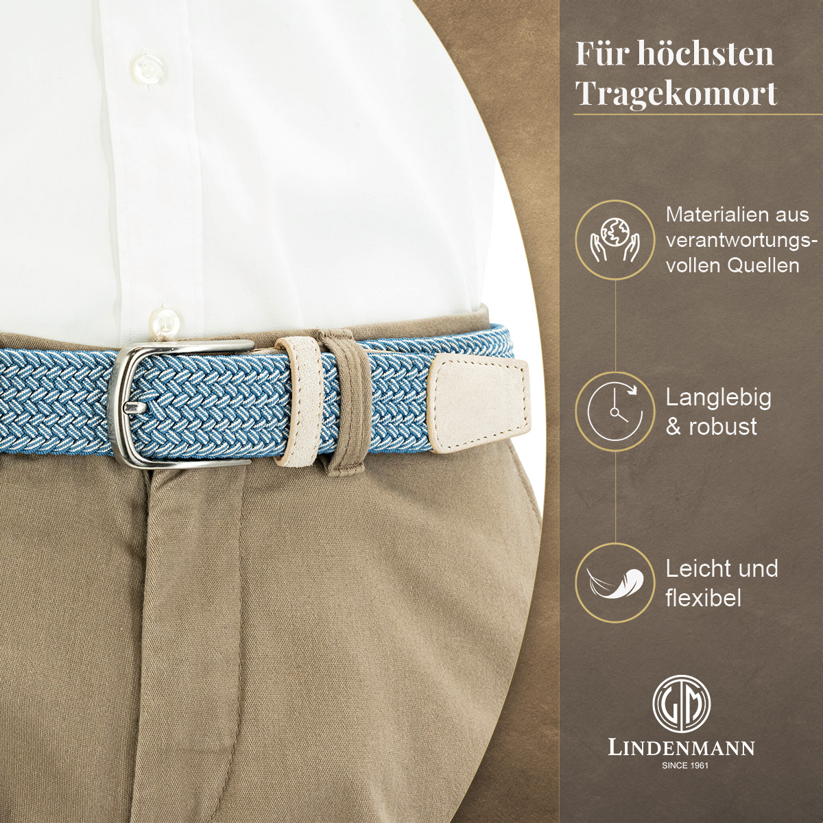 LINDENMANN Textilflechtgürtel Herrengürtel Himmelblau