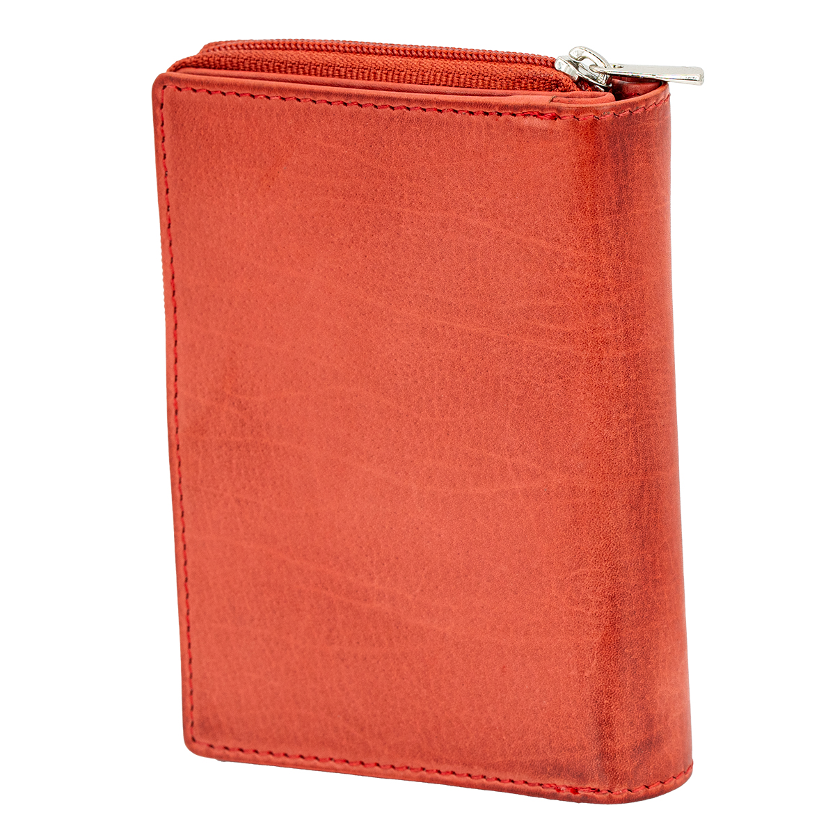 Geldbörse, Portemonnaie, Reißverschluss, Kunstleder, Orange, LINDENMANN Damen Leder Portemonnaie rot