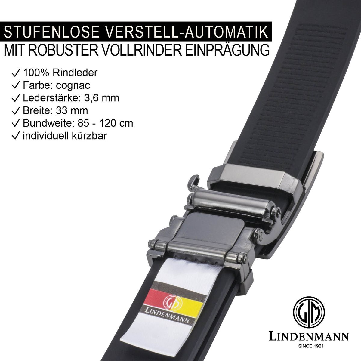 LINDENMANN AUTOmatik Gürtel Herren cognac