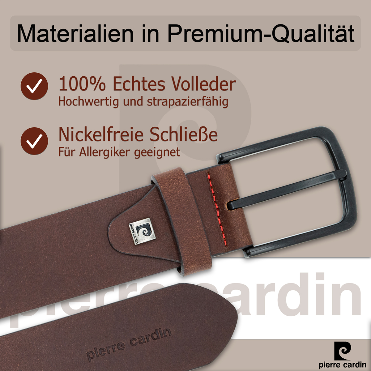 PIERRE CARDIN Vollrindleder Herrengürtel Schokoladenbraun