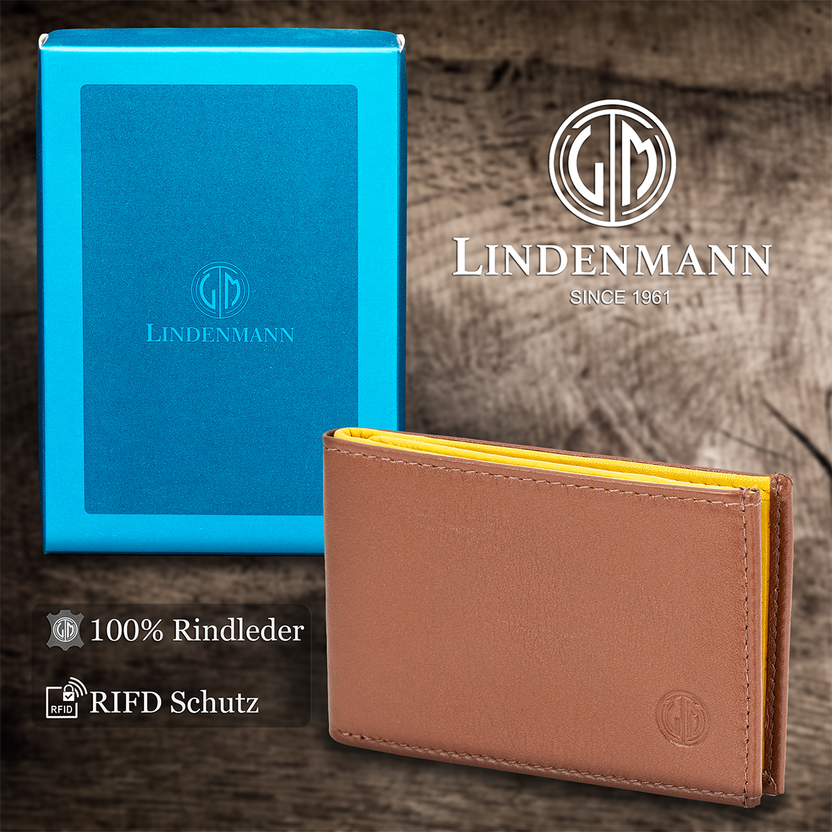 LINDENMANN Leder-Cardholder cognac gelb