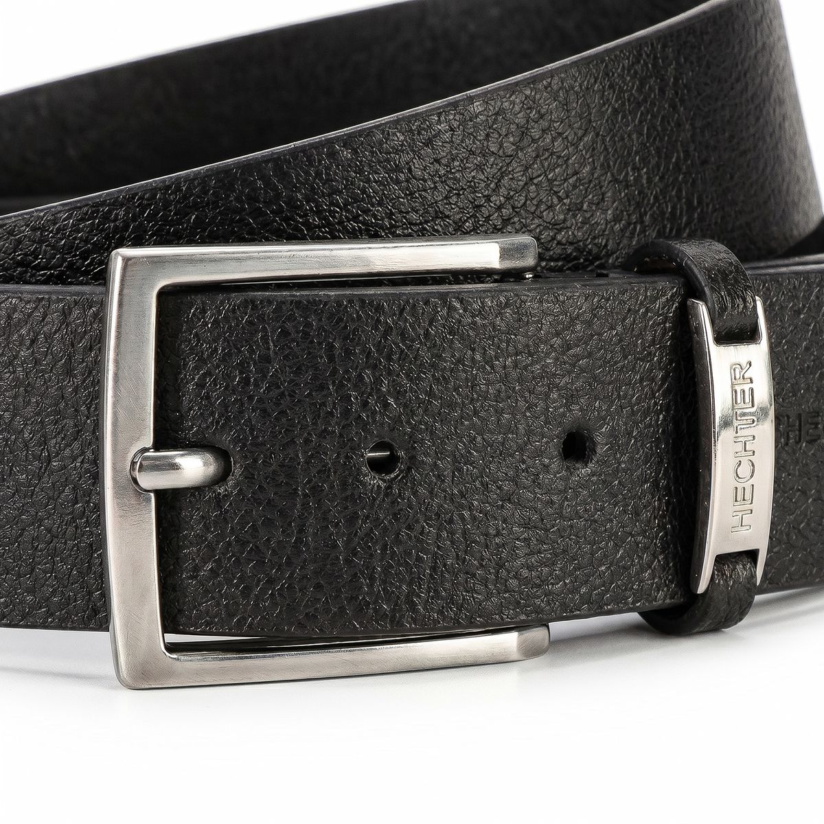 Gürtel, Leder, schwarz, Metallic-Schnalle, Riemenbreite, HECHTER Paris Herren 100% Echtledergürtel schwarz