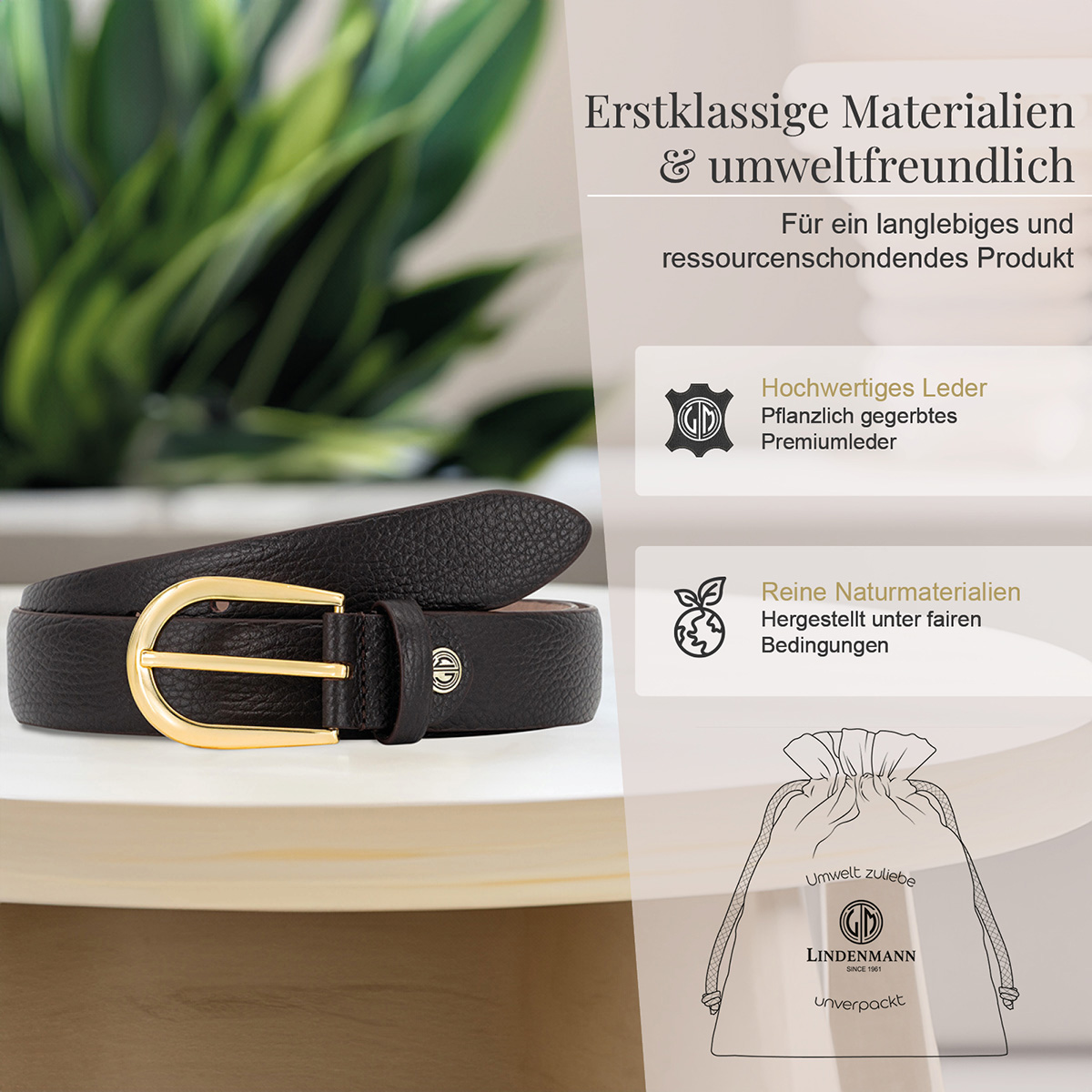 LINDENMANN Klassischer Damengürtel aus 100% Echtleder dunkelbraun