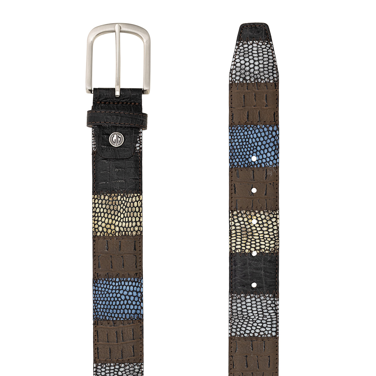 gürtel, leder, streifen, bunt, metallischer schnalle, LINDENMANN Premium Handmade Vollrindledergürtel Herren mehrfabig patchwork