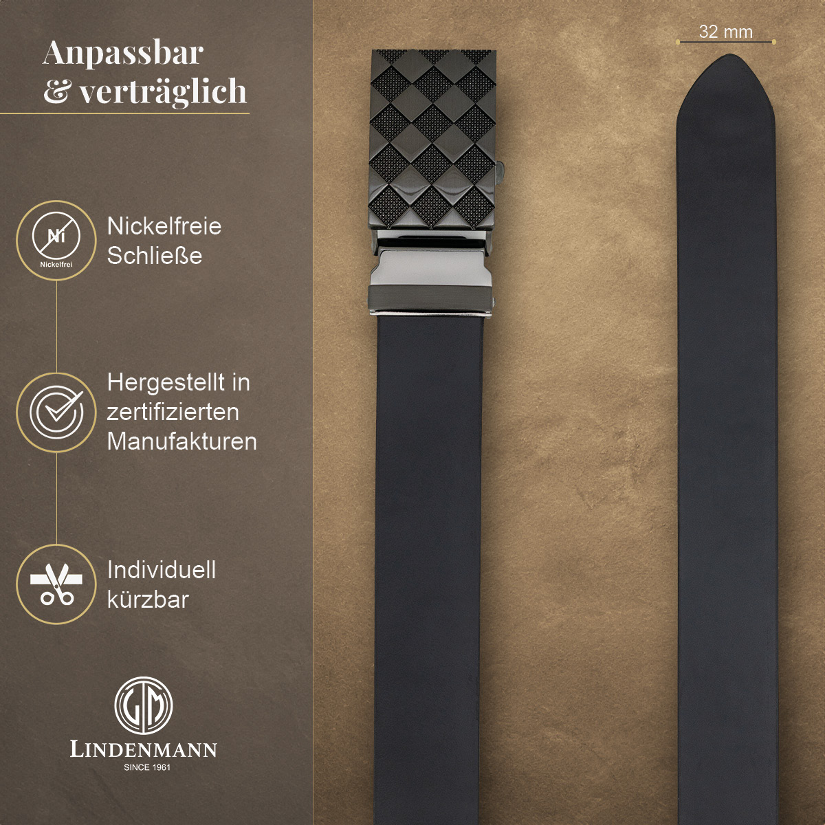 LINDENMANN Vollrindleder Herrenautomatikgürtel Onyx