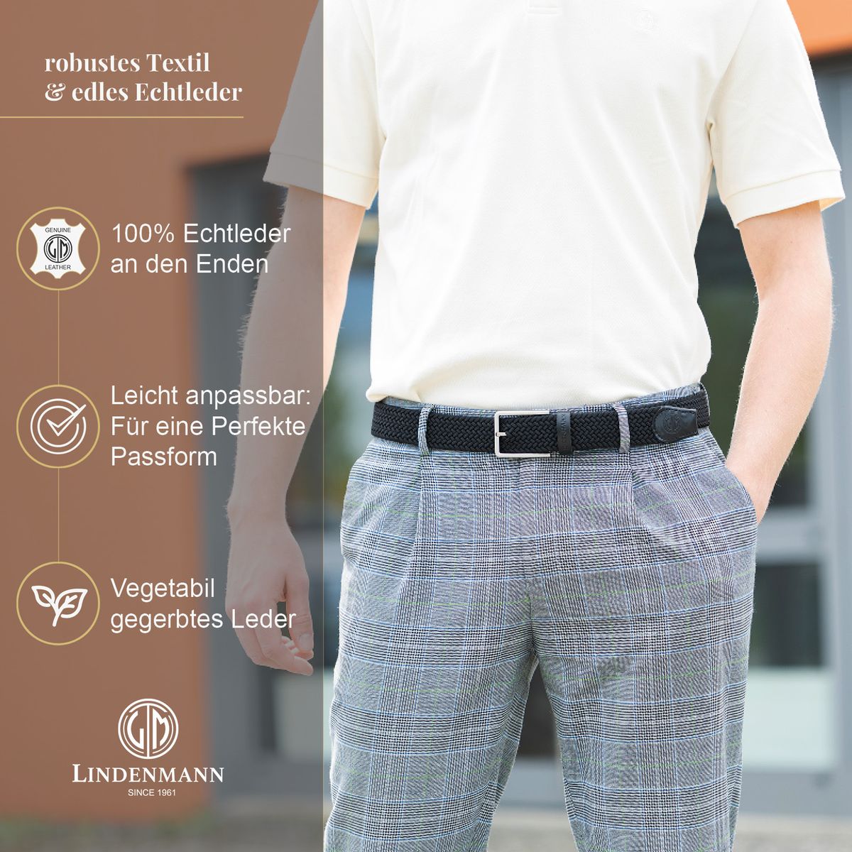 LINDENMANN Flechtgürtel Herren schwarz