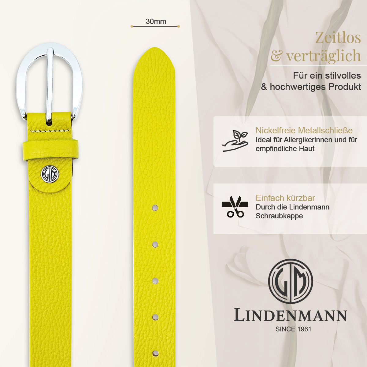 LINDENMANN Vollrindleder Damengürtel Sonnengelb