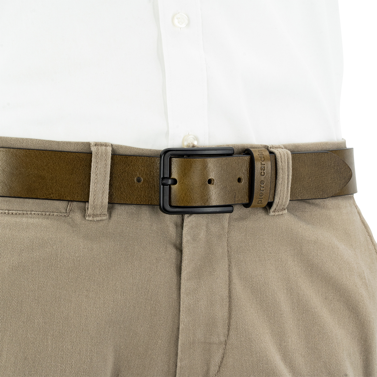 PIERRE CARDIN Vollrindleder Herrengürtel Olivgrün