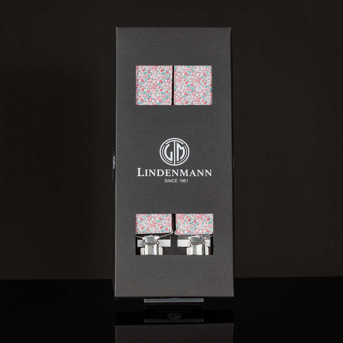 LINDENMANN Hosenträger Herren X-Form Blumenmuster rosé