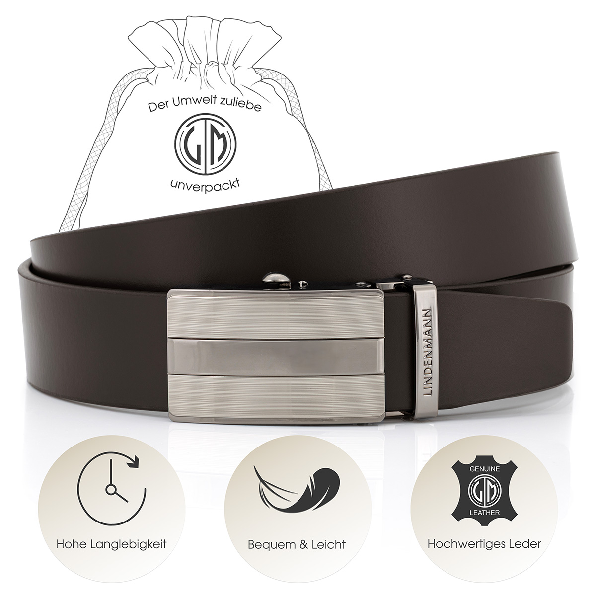 LINDENMANN Ledergürtel Automatikgürtel Herren braun
